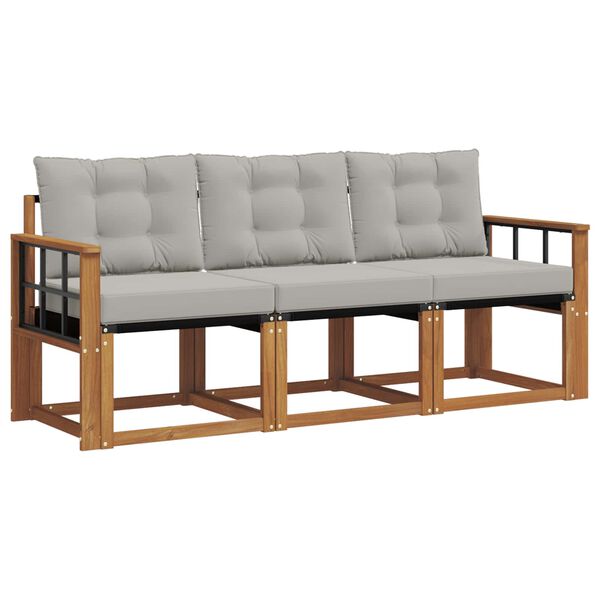 vidaXL Āra dīvānu komplekts ar spilvenu 3 pcs Dabīgs un gai&scaron;i pelēks