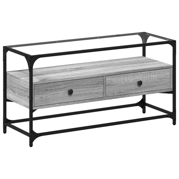 vidaXL TV skapītis, stikla virsma, ozola, 98x35x51 cm, konstruēts koks