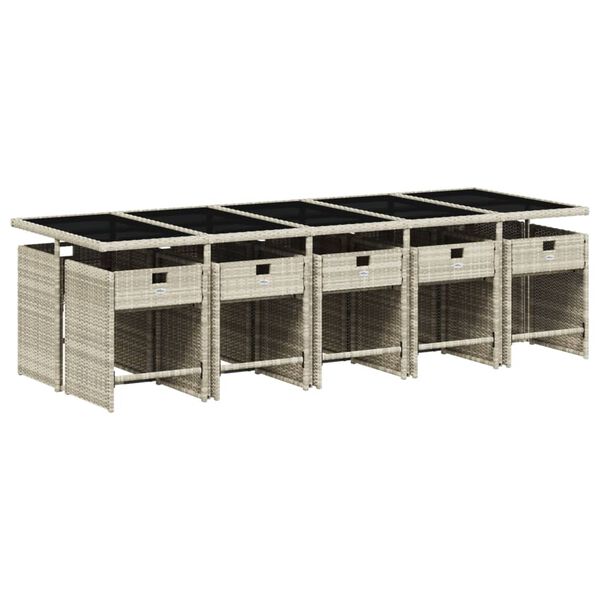 vidaXL 11-daļīgs dārza mēbeļu komplekts ar matračiem, gai&scaron;i pelēka PE