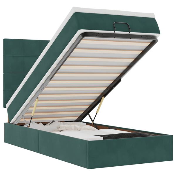 vidaXL Osmaņu gultas rāmis ar matračiem tum&scaron;i zaļ&scaron; 90x200cm samts