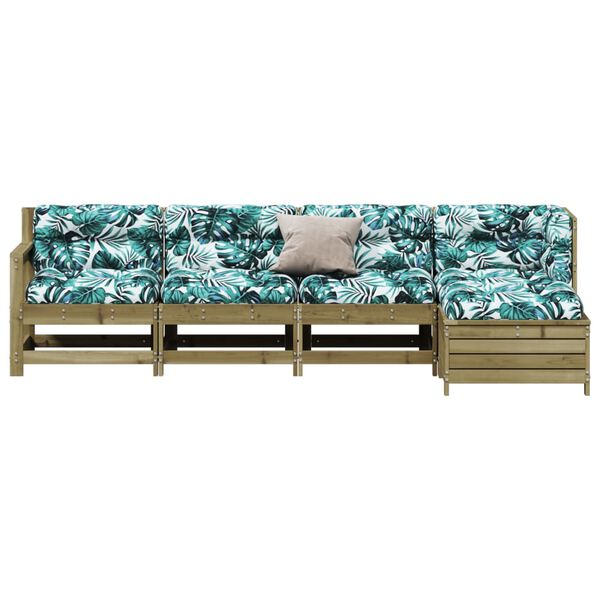 vidaXL 5-daļīgs dārza atpūtas mēbeļu komplekts ar matračiem, priede