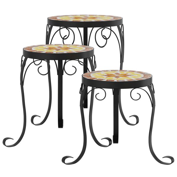 vidaXL augu galdi, 3 gab., sarkanbrūni ar baltu, keramika