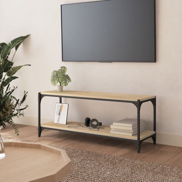 vidaXL TV galdiņ&scaron;, koka krāsa, 100x33x41cm, inženierijas koks, tērauds