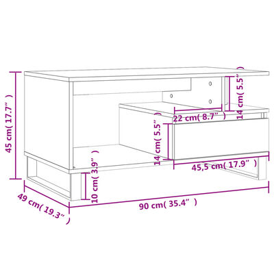 vidaXL kafijas galdiņš, melns, 90x49x45 cm, inženierijas koks