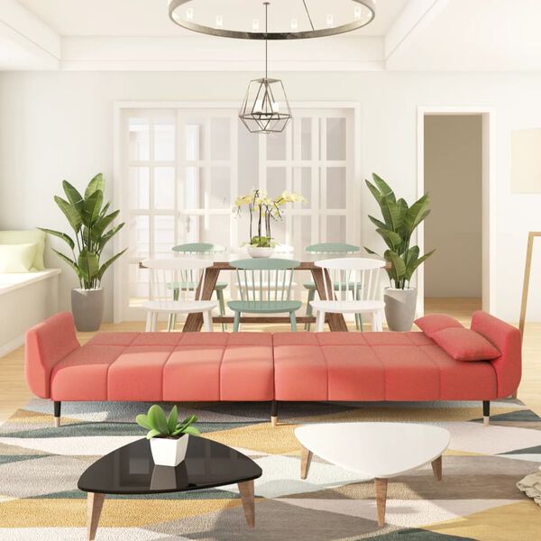 vidaXL 2-vietīga dīvāngulta ar diviem spilveniem, rozā samts