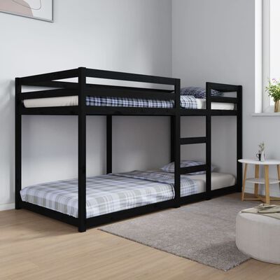 vidaXL divstāvu gulta, melna, 90x200 cm, priedes masīvkoks