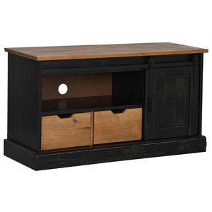 vidaXL TV skapis HALDEN ar bīdāmām durvīm melns 110x40x60 cm masīvkoka