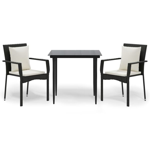 vidaXL 3-daļīgs dārza mēbeļu komplekts, melna PE rotangpalma