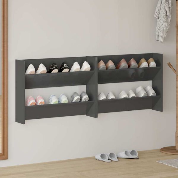 vidaXL sienas plaukti, 2 gab., pelēki, 80x18x60 cm, inženierijas koks