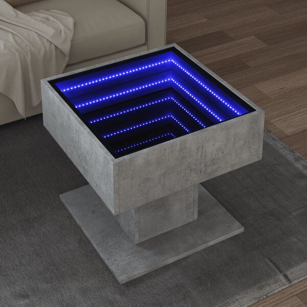 vidaXL kafijas galdiņš ar LED, 50x50x45 cm, inženierijas koks