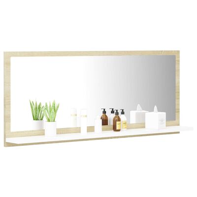 vidaXL vannasistabas spogulis, baltā un ozolkoka krāsā, 90x10,5x37 cm