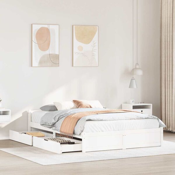 vidaXL gulta bez matrača, balts, 135x190 cm, priedes masīvkoks