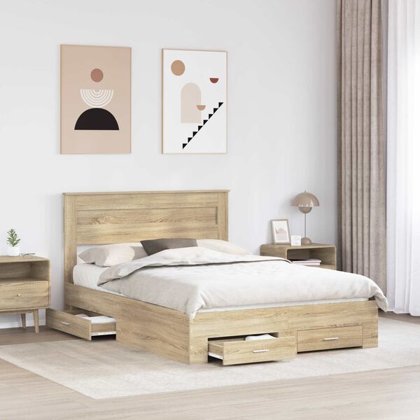 vidaXL Gultas rāmis Sonoma ozols 150 x 200 cm Inženierijas koks