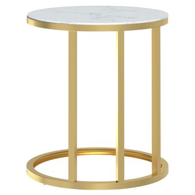 vidaXL galdiņš, balta marmora un zelta krāsa, rūdīts stikls, 45 cm