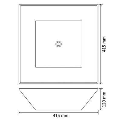 vidaXL izlietne, kvadrātveida, 41,5x41,5x12 cm, melna keramika