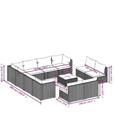 vidaXL 12-daļīgs dārza atpūtas mēbeļu komplekts, brūna PE rotangpalma