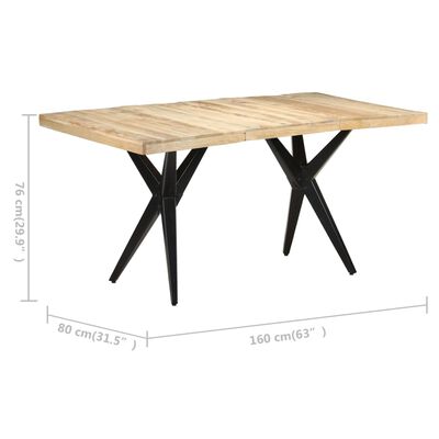 vidaXL virtuves galds, 160x80x76 cm, neapstrādāts mango koks