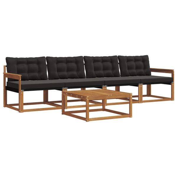 vidaXL Āra dīvānu komplekts ar spilvenu 5 pcs Dabīgs un melns