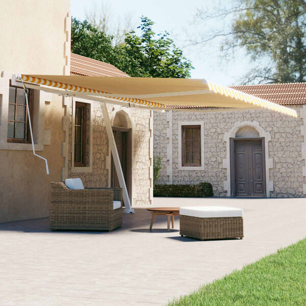 vidaXL izvelkama markīze ar kātu, 500x300 cm, manuāla, dzeltena/balta