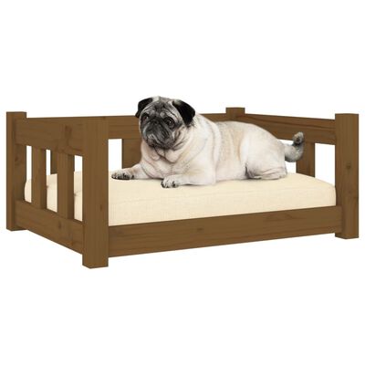 vidaXL suņu gulta, medus brūna, 65,5x50,5x28 cm, priedes masīvkoks