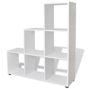 vidaXL grāmatu plaukts, 107 cm, kāpņu dizains, balts