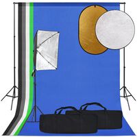 vidaXL fotostudijas komplekts – gaismas izkliedētājs, fons, reflektors