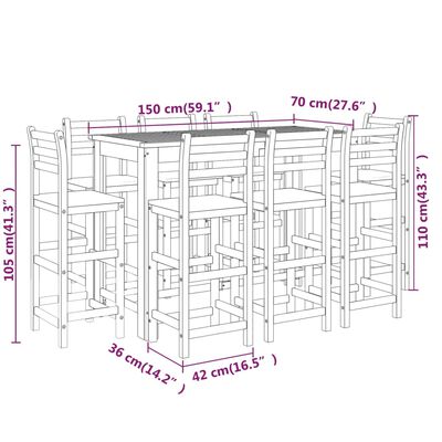 vidaXL 9-daļīgs dārza bāra mēbeļu komplekts, akācijas masīvkoks