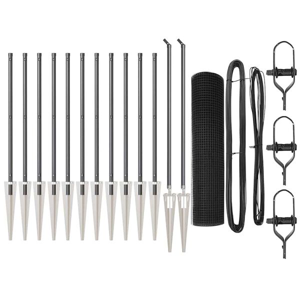 vidaXL Žoga āķis Pelēka 25 x 0,6 m (12 x 12 mm siets) Tērauds un PVC