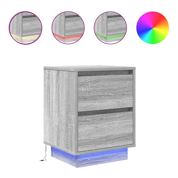 vidaXL naktsskapī&scaron;i ar LED gaismām 2 gab. Pelēks Sonoma 38x34x50 cm