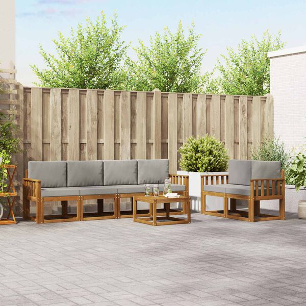 vidaXL Āra dīvānu komplekts ar spilvenu 7 pcs Dabīgs un gai&scaron;i pelēks