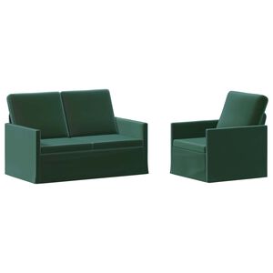 vidaXL Dīvānu komplekts 2 pcs Tum&scaron;i zaļ&scaron; Samts