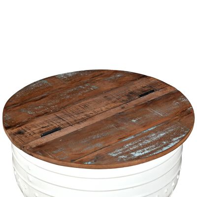 vidaXL kafijas galdiņš, mucas forma, pārstrādāts koks, tērauds, balts