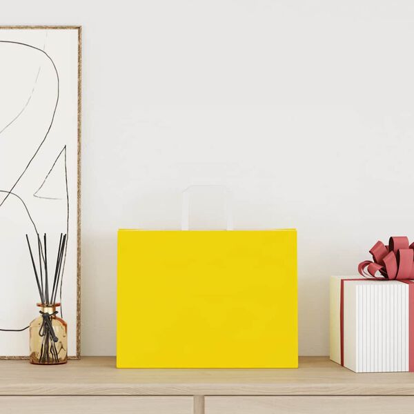 vidaXL papīra maisiņi 250 gab. ar rokturiem, dzelteni, 32x17x25 cm