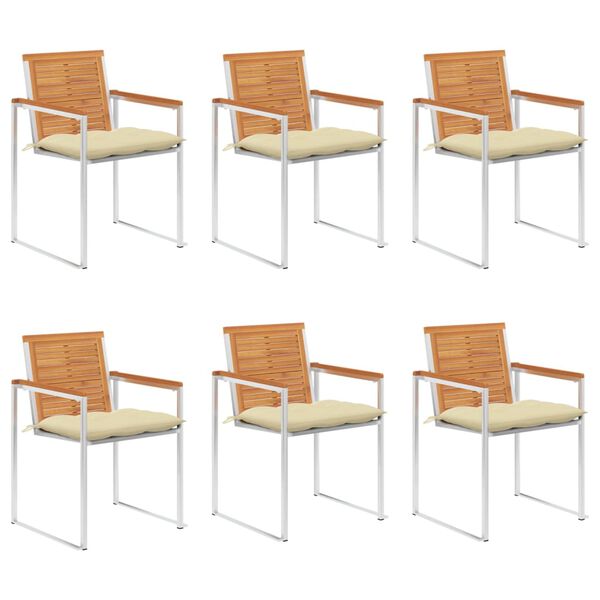 vidaXL dārza krēsli ar matračiem, 6 gab., akācijas masīvkoks