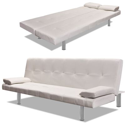 vidaXL izvelkams dīvāns ar 2 spilveniem, krēmbalta mākslīgā āda