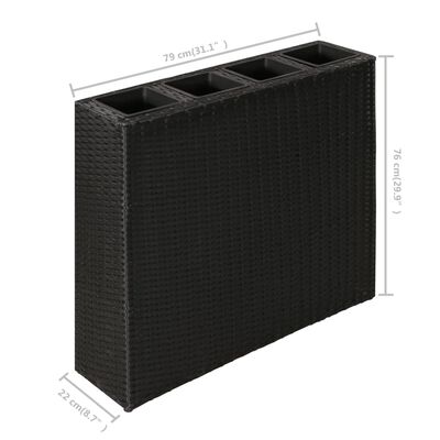 vidaXL augstās puķu kastes ar 4 podiem, 2 gb., PE rotangpalma, melnas