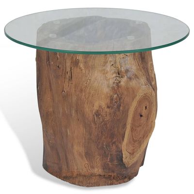 vidaXL kafijas galdiņš, tīkkoks, stikls, 50x40 cm