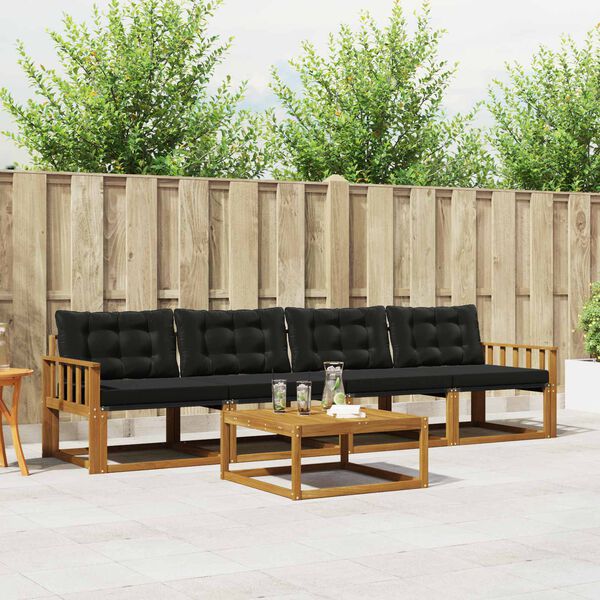 vidaXL Āra dīvānu komplekts ar spilvenu 5 pcs Dabīgs un melns