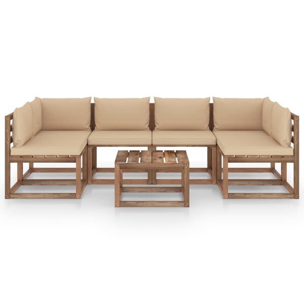 vidaXL 7-daļīgs dārza atpūtas mēbeļu komplekts ar matračiem, priede