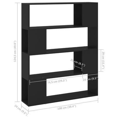 vidaXL grāmatu plaukts, melns, 100x24x124 cm