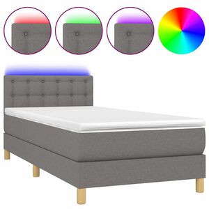 vidaXL atsperu gulta ar matraci, LED, tum&scaron;i pelēks audums, 80x200 cm