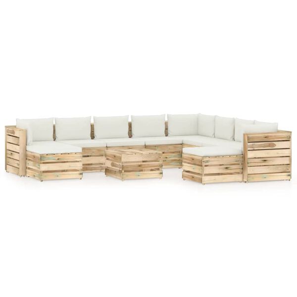 vidaXL 11-daļīgs dārza atpūtas mēbeļu komplekts ar matračiem, koks