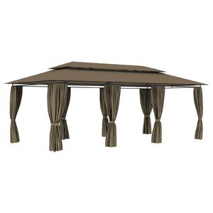 vidaXL dārza nojume ar aizkariem, 600x298x270 cm, pelēkbrūna, 180g/m&sup2;