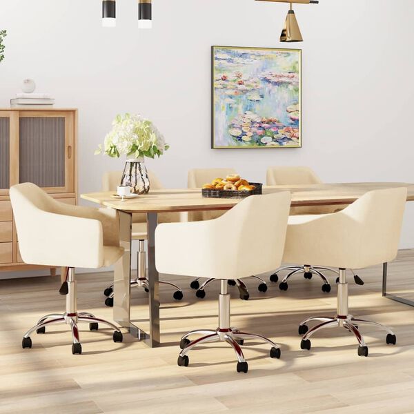 vidaXL grozāmi virtuves krēsli, 6 gab., krēmkrāsas audums