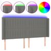 vidaXL gultas galvgalis ar LED, 163x16x118/128 cm, tum&scaron;i pelēks audums