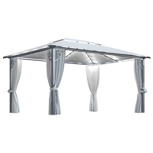 vidaXL dārza nojume ar aizkariem un LED lampiņām, 4x3 m, krēmkrāsas