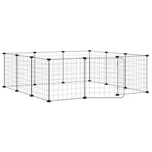 vidaXL 12 paneļu mājdzīvnieku būris ar durvīm, melns, 105x105x35 cm, tērauds