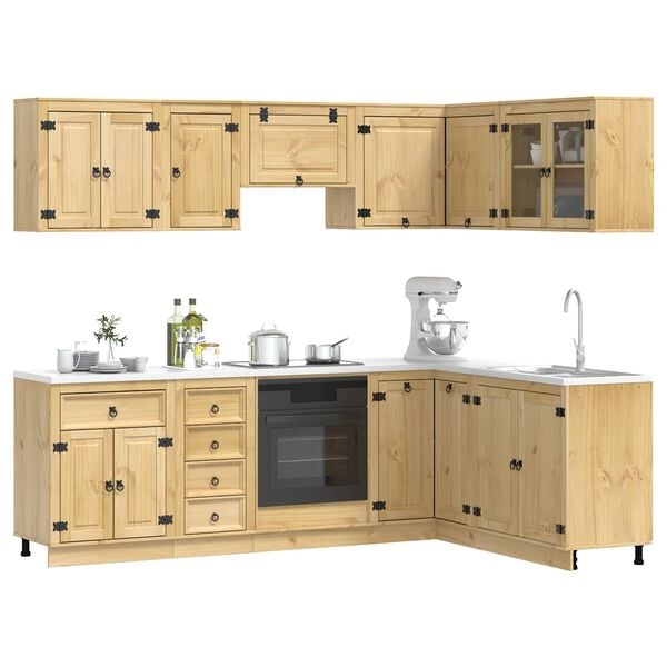 vidaXL Plakans ar atvilktni SKI 10 pcs Medus Brūns Ciets priedes koks