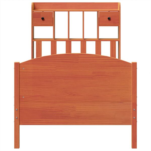 vidaXL gulta ar grāmatu plauktu, bez matrača, 75x190 cm, priede