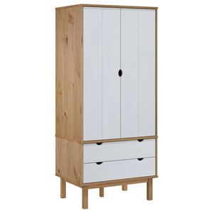 vidaXL skapis OTTA, brūns, balts, 76,5x53x172 cm, priedes masīvkoks